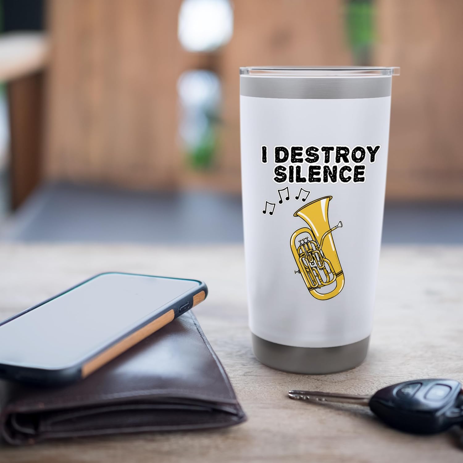 Euphonium, I Destroy Silence, Euphoniumist Brass Musician Stainless Steel Insulated Tumbler - Image 7