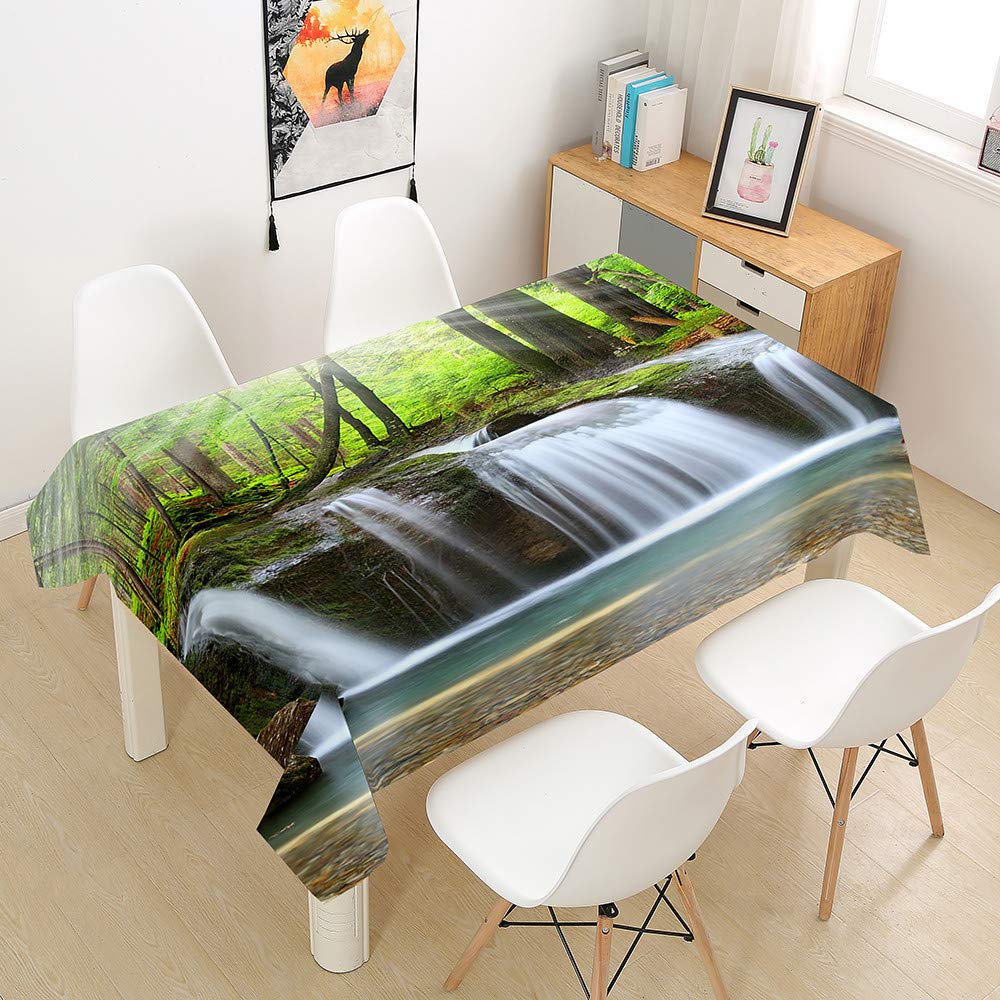 Manteles rectangulares Impermeables,Mantel de Bosque Tropical de río 3D Mantel de Mesa fácil de Limpiar para el hogar Cocina Comedor Jardín Niños Fiesta Boda Decorativo(Verano Verde,140x160c