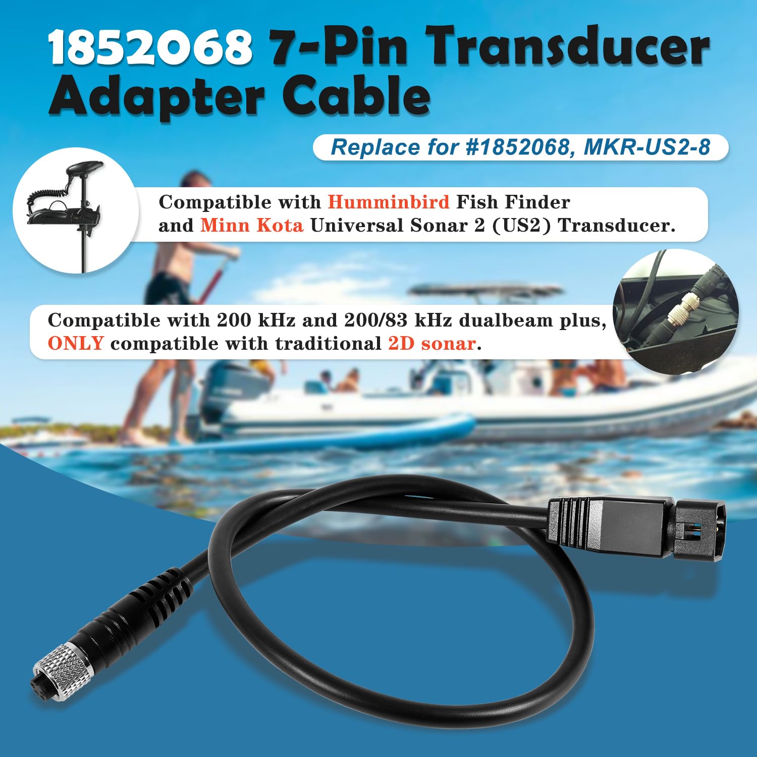 1852068 MKR-US2-8 7-Pin Transducer Adapter Cable Compatible with Humminbird Fish Finder and Minn Kota Universal Sonar 2 (US2) Transducer, Waterproof : Electronics
