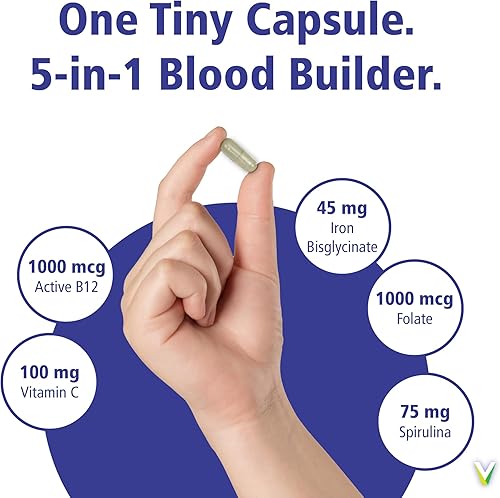 Miniatura 2 de Vitality Power Iron + Spirulina  Hierro de 45 mg  Constructor de sangre  Apoyo a la deficiencia de hierro  Vegano  Suplemento natural  Suave con el