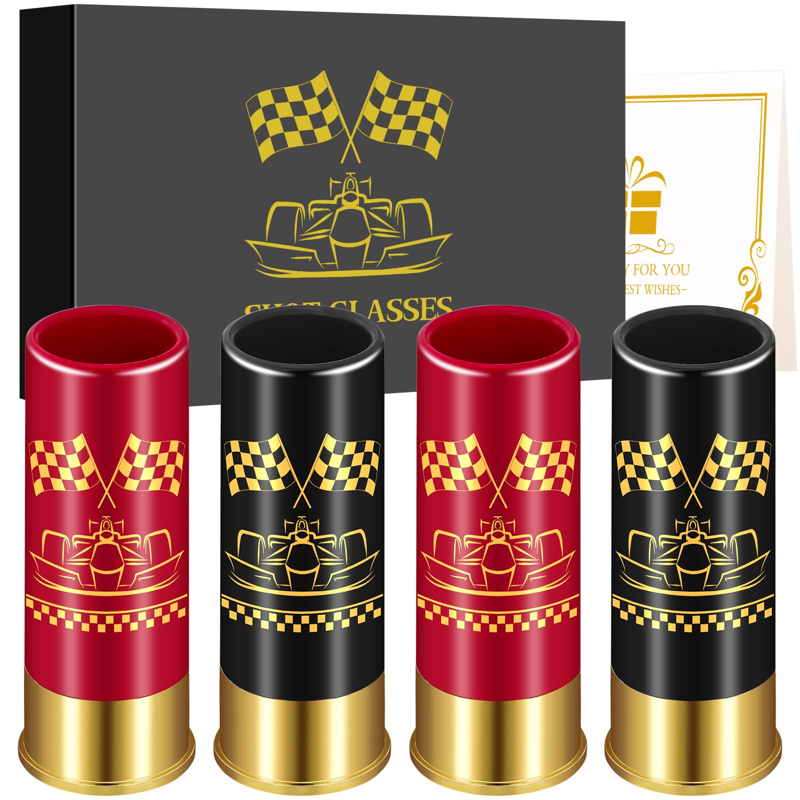 Vasos de chupito de plástico para coche de carreras, regalo de coche de carreras, juego a granel de 4 con caja de regalo, para hombres y mujeres, fanáticos de las carreras, regalos de boda, fiesta,