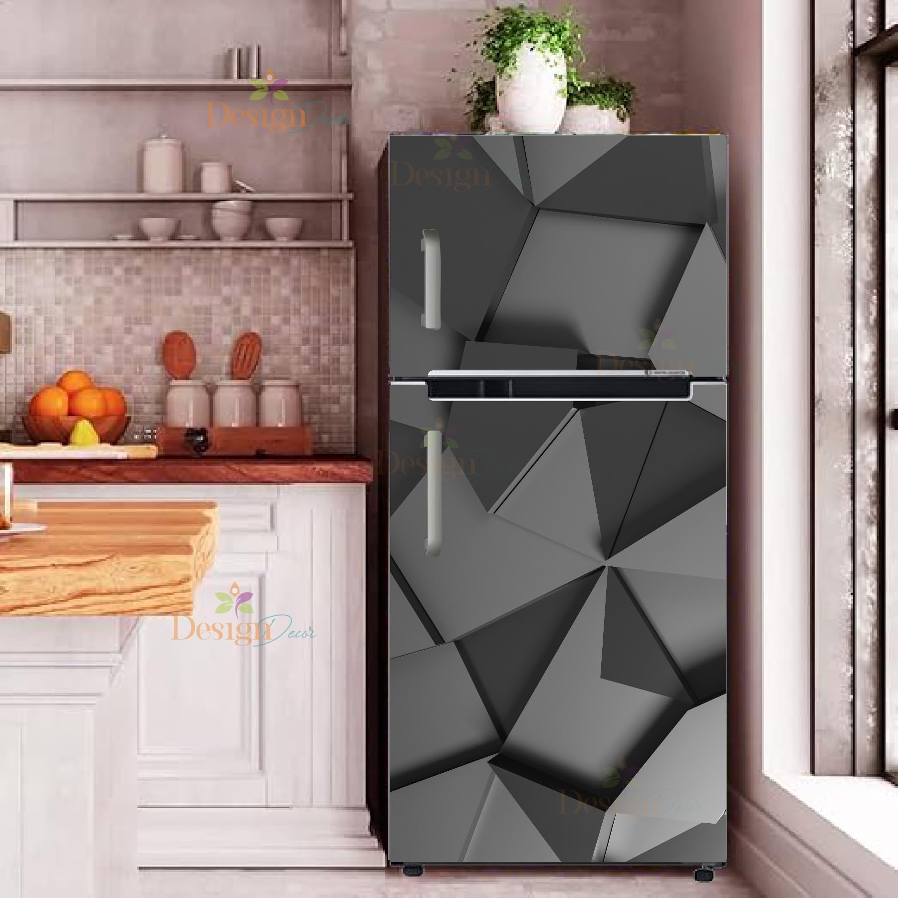 Black 3D Fridge Door Sticker - Vinyl Decal -4