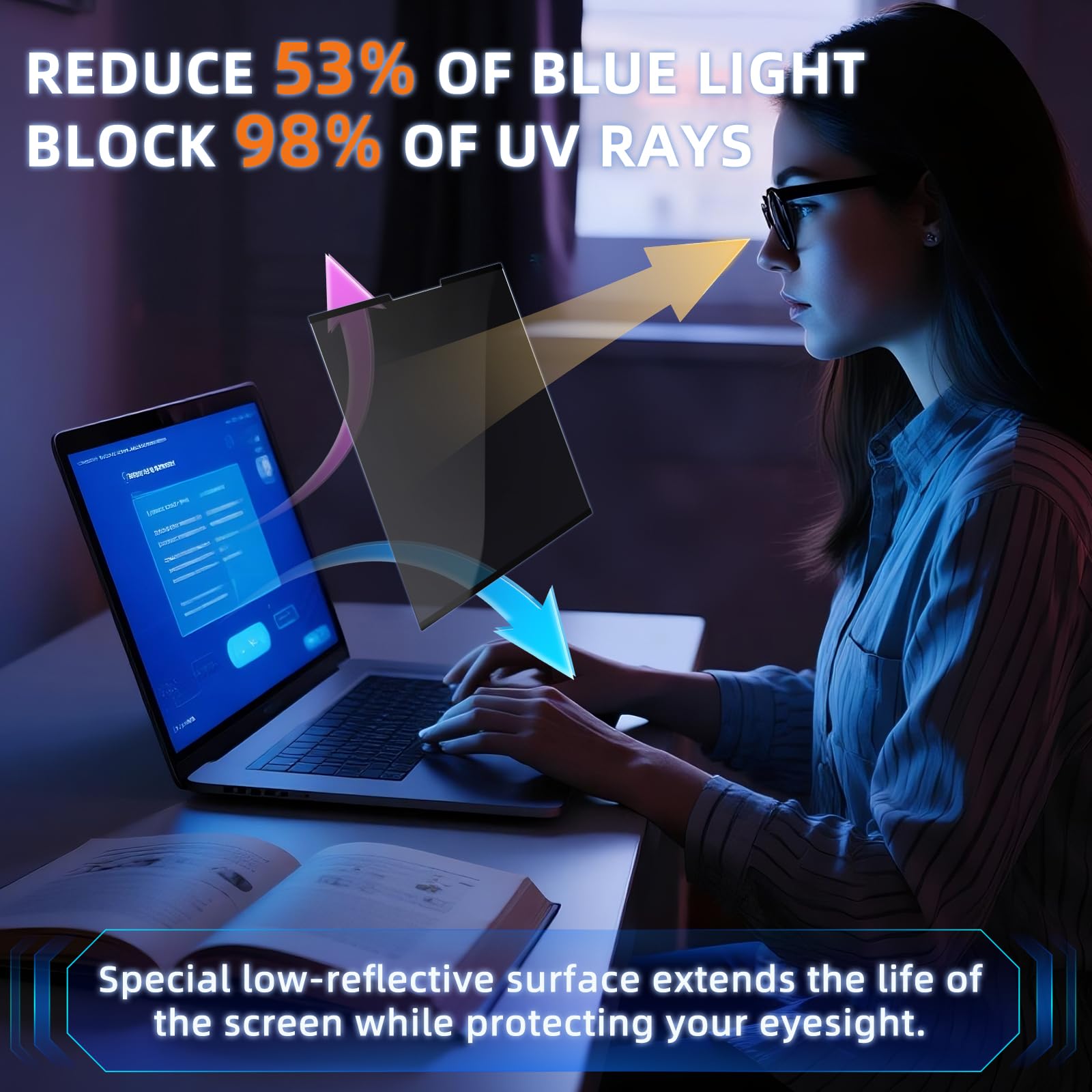 Nano-Adsorption Confidentialité Filtre pour 16" Portable 16:10, Filtre Protecteur d'écran, Amovible Anti-Lumière Bleu Protection Ecran PC Compatible avec Les écrans tactiles