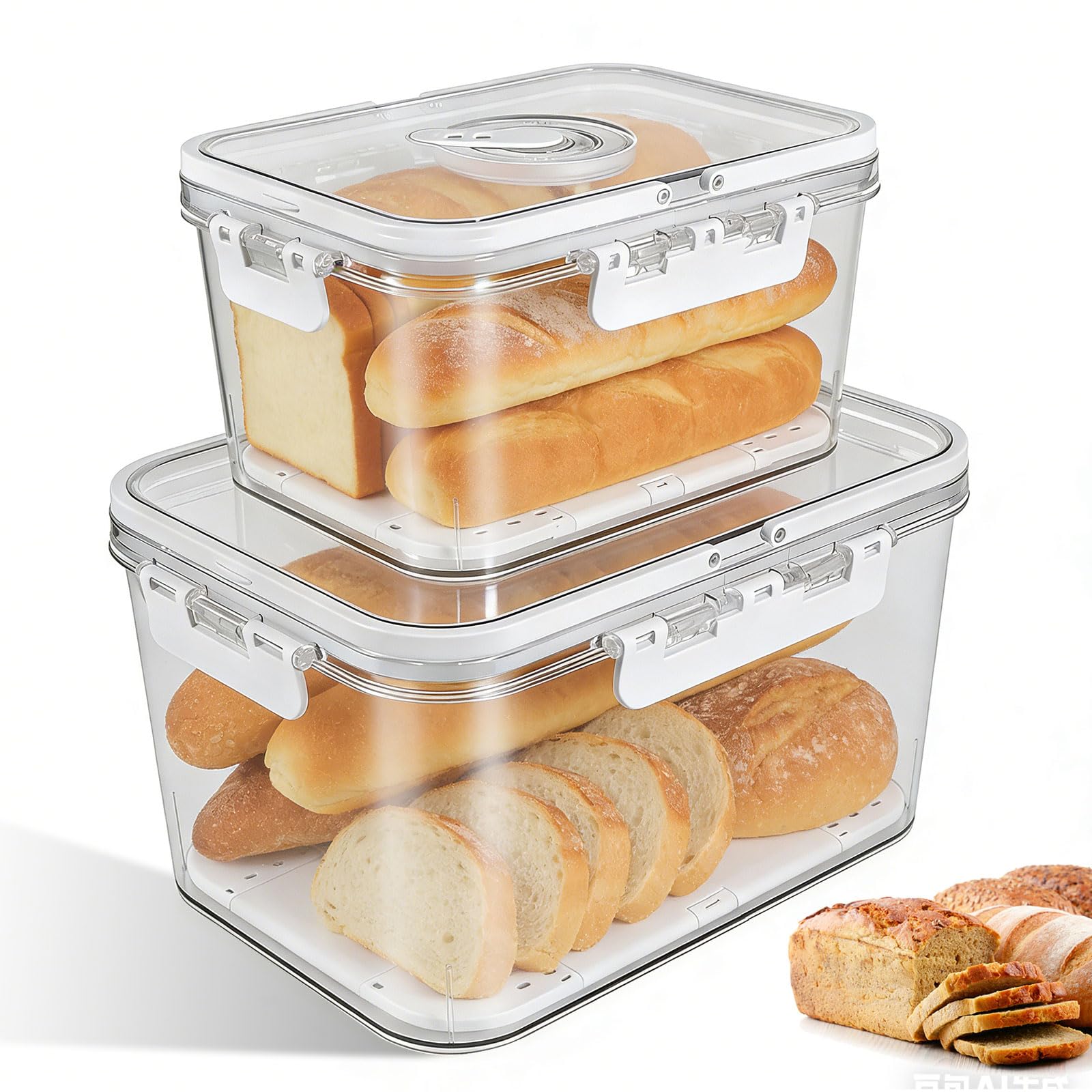 Houkiper Bread Bin Airtight Bread Bins for Kitchen Counter, Bread Storage Containers Bread Storage Boxes with Lids, Fresh Container for Homemade Breads Bagel Toast Donut Cookies Vegetable Fruit