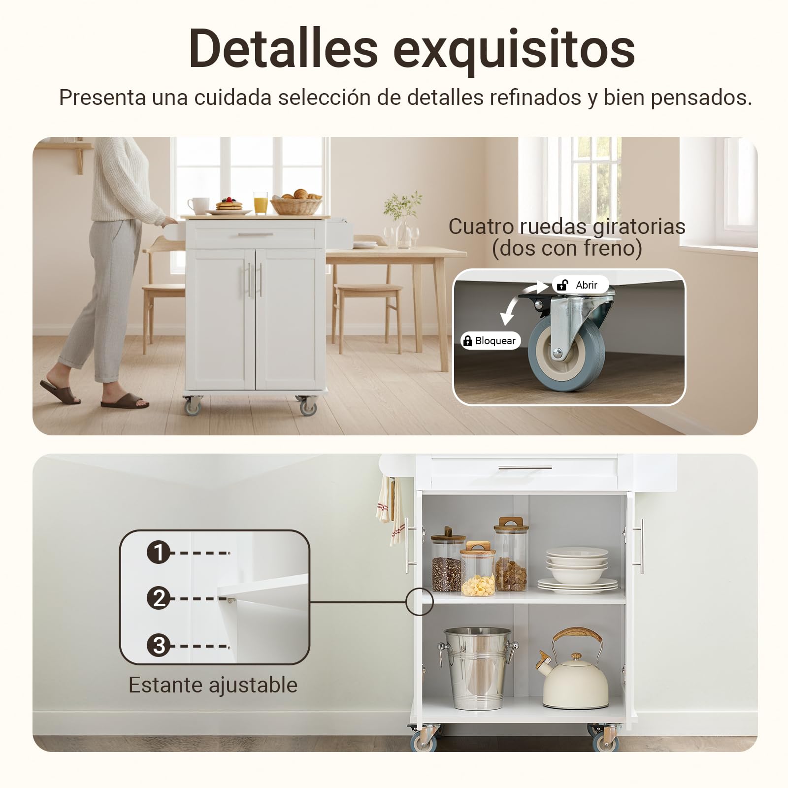 SoBuy FKW13-II-WN Luxus-Carrito de Cocina con Piso, Estantería de Cocina, Carrito de Servir de Bambú, 66 x 46 x 91 cm, ES