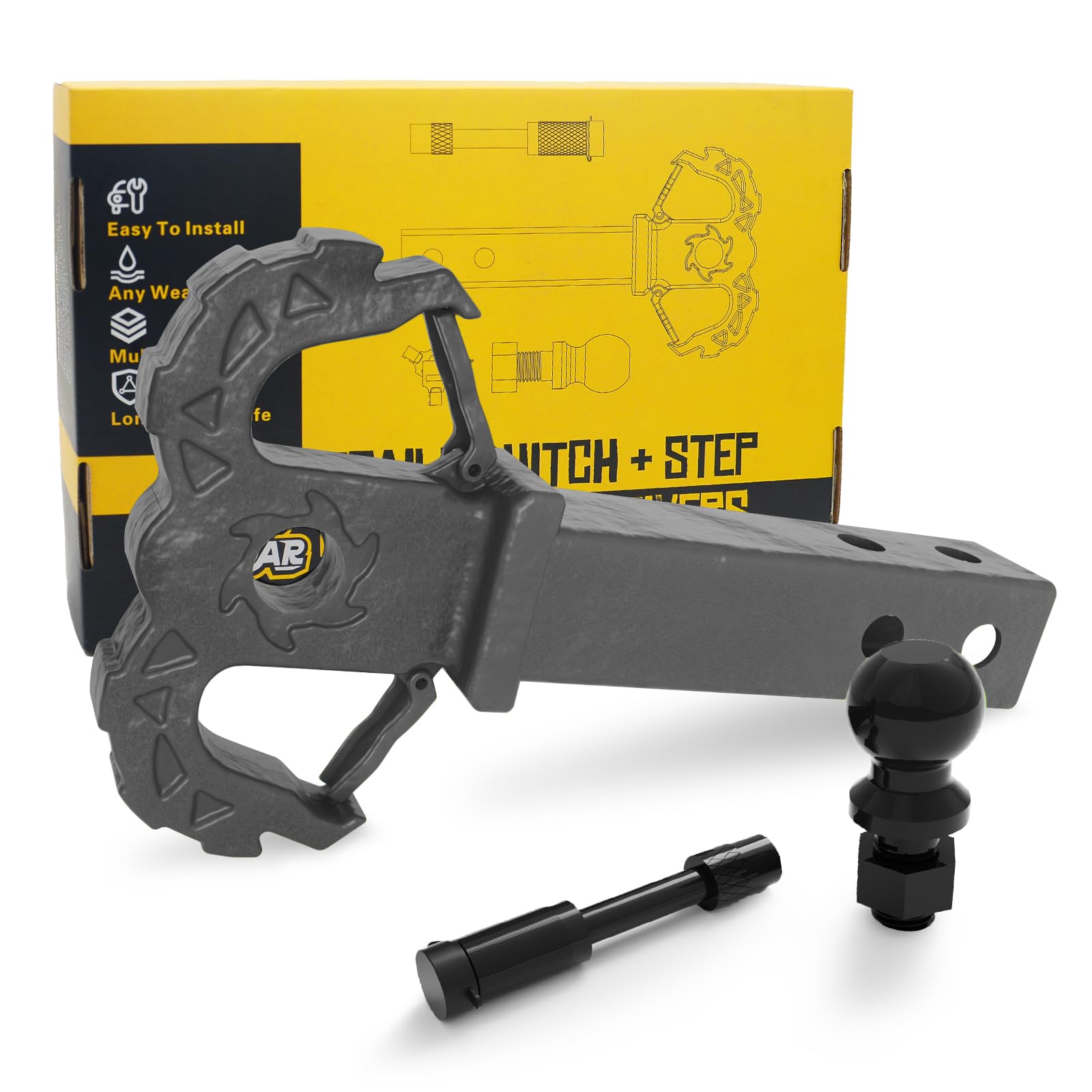 A-BOAR Hitch Step for 2" Receivers,Trailer Hitch with 2-Inch Ball and Trailer Hitch Pin, Drop Forged Steel Truck Hitch Step, 14 Ton (30000 Lbs)