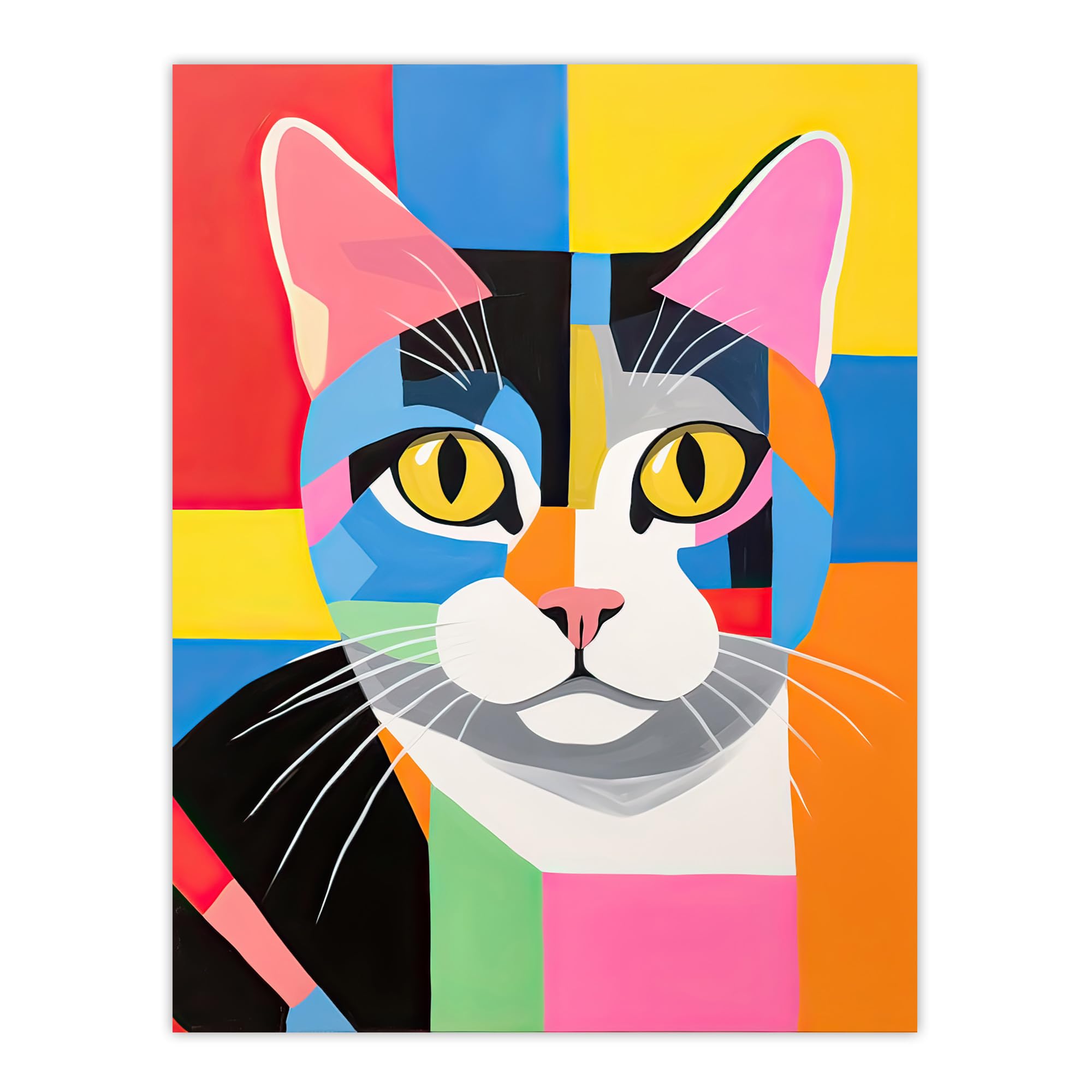 Artery8 Abstract Tabby Cat Oil Painting Vibrant Geometric Fun Pet Portrait Extra Large XL Wall Art Poster Print