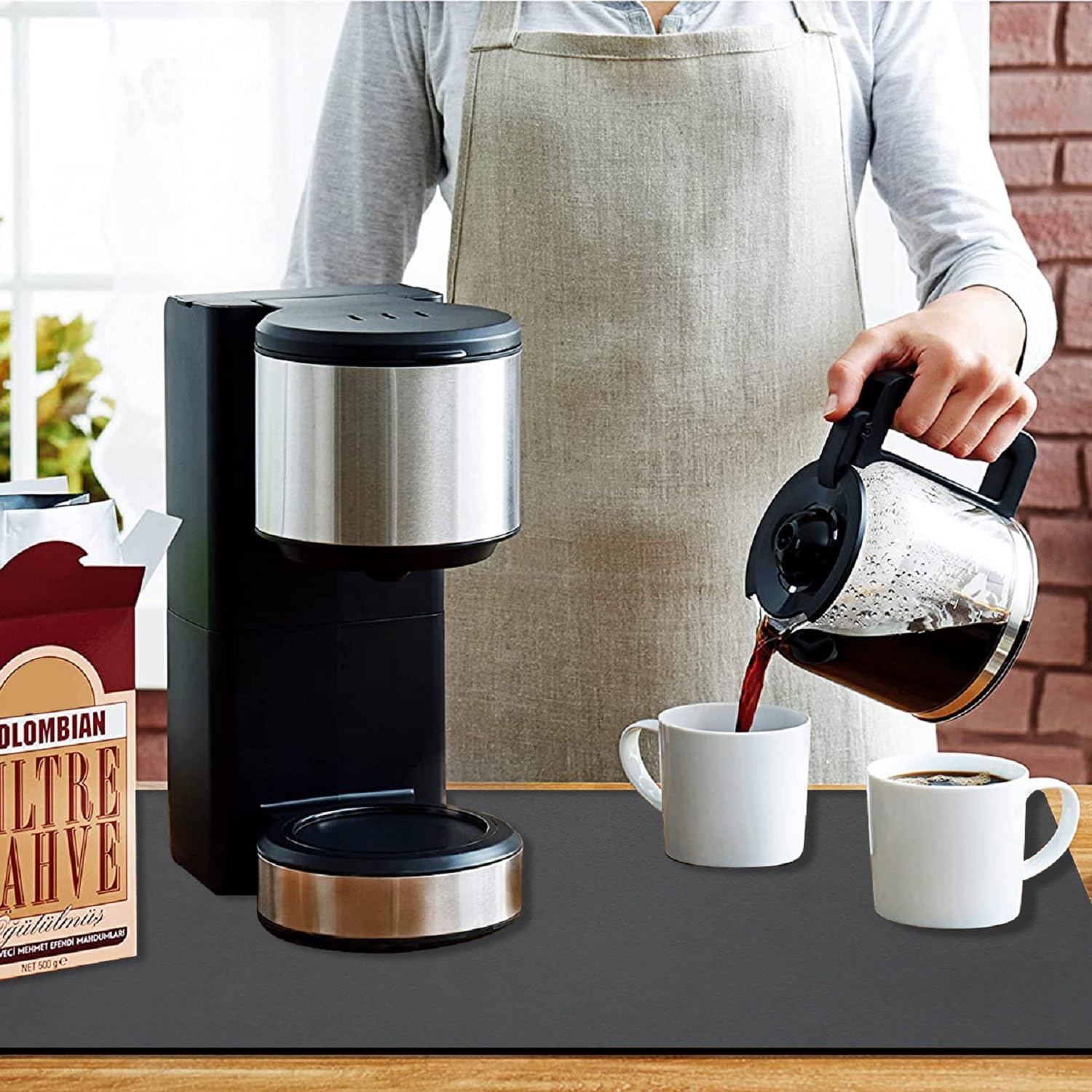 Tappetino per macchina da caffè, 50 x 40 cm, tappetino scolapiatti per bancone della cucina e bar, per nascondere le macchie, tappetino assorbente con retro in gomma, nero