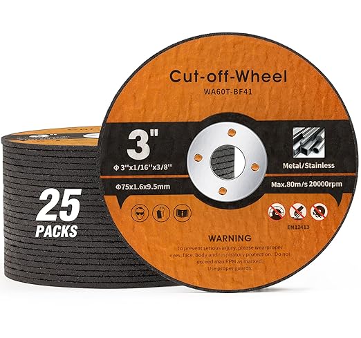 25 PCS 3 Inch Cut Off Wheels Metal and Stainless Steel Cutting Wheel for Angle Grinder 3"x1/16"x3/8"Cutting disc Die Grinder Cut Off Wheel Fits Any Angle Grinder Air Tool