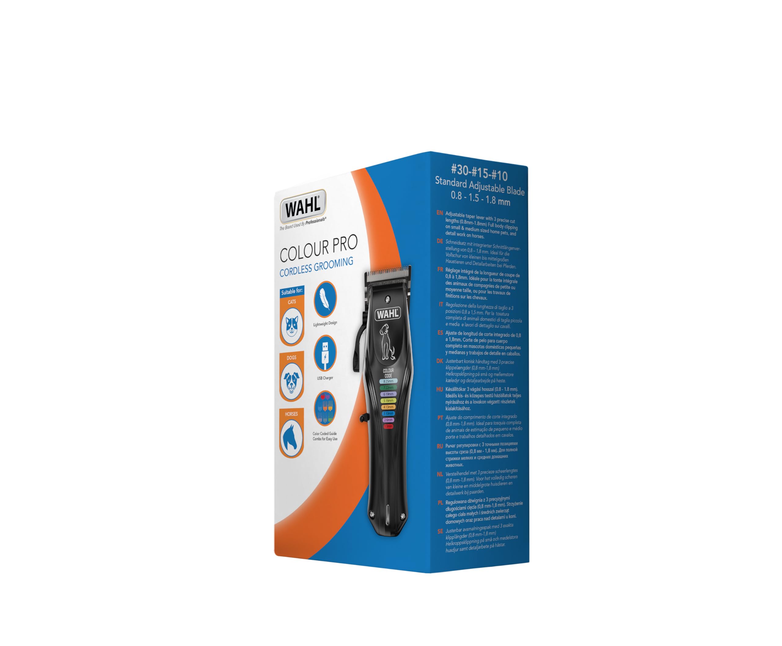 WAHL Colour Pro, cortapelo, Recargable para Mascotas, peines codificados, peluquería Canina Completa, bajo Nivel de Ruido, Cable/inalámbrico para Perros, Negro