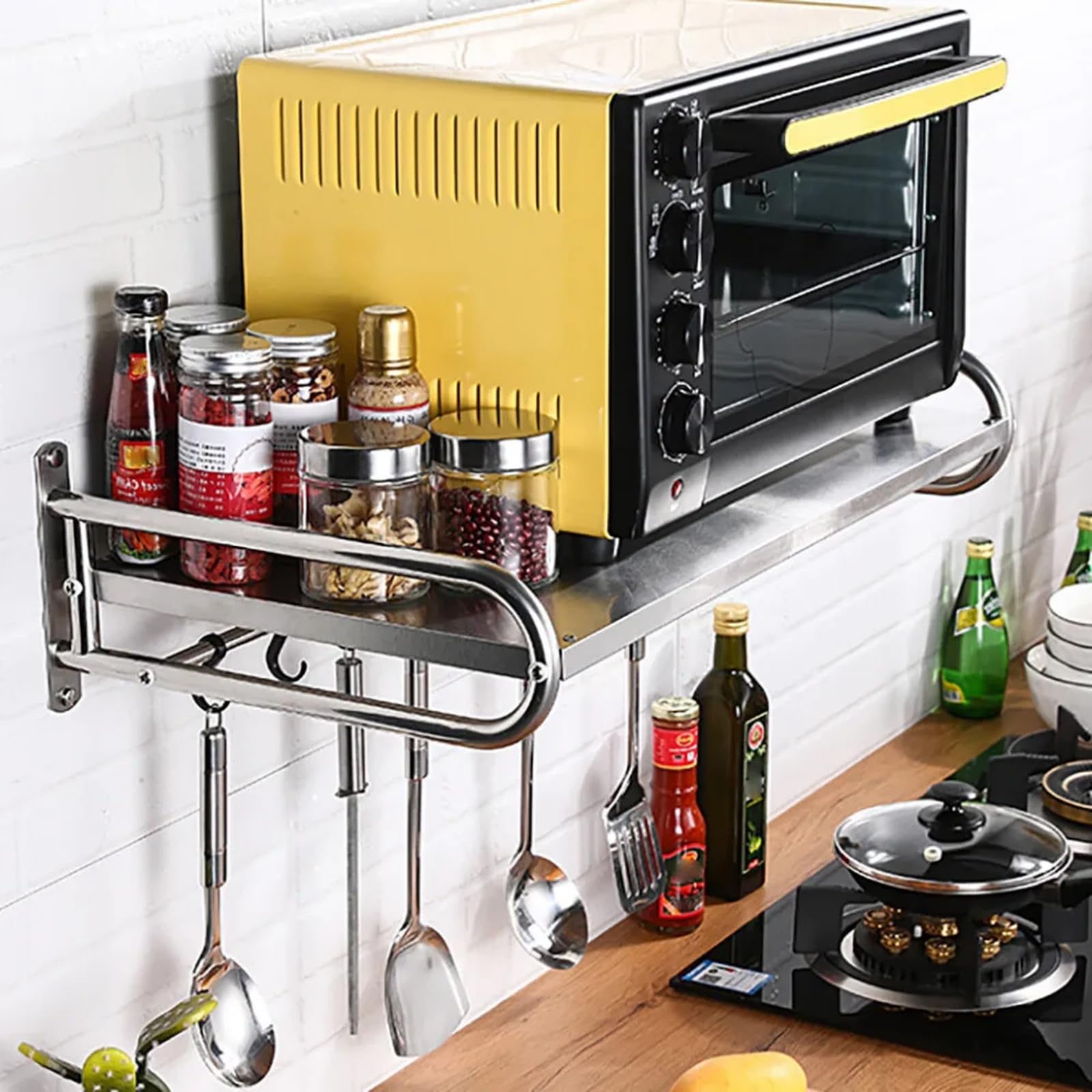 Stainless Steel Microwave Oven Rack Wall Mount Kitchen Shelf Shelves Counter, per la cucina a casa, scaffali da forno, organizzatore da cucina