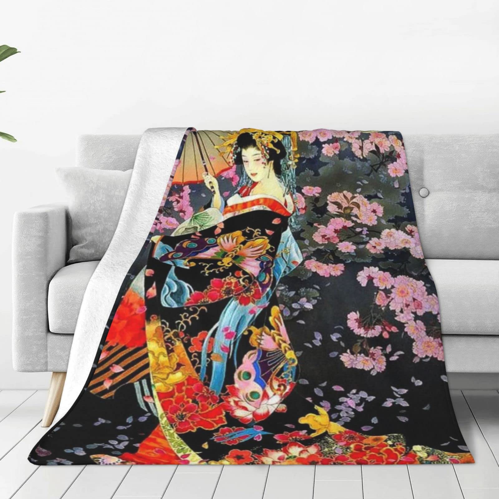 BEULSI Retro Japanese Geisha Throw Blanket Warm Ultra-Soft Micro Fleece Blanket For Bed Couch Living Room,Bedroom Blanket