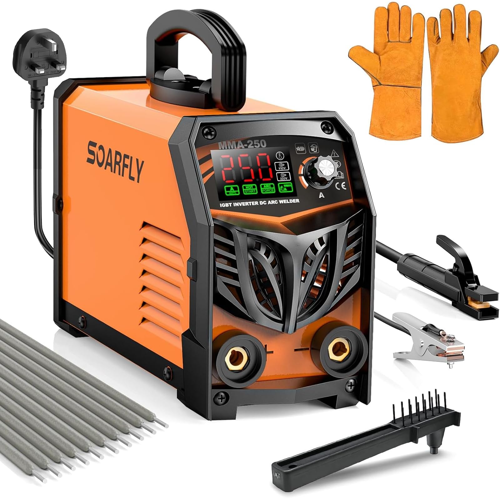 SOARFLY 250A Stick Welder, Dual Voltage Welding Machine, LED Display Orange