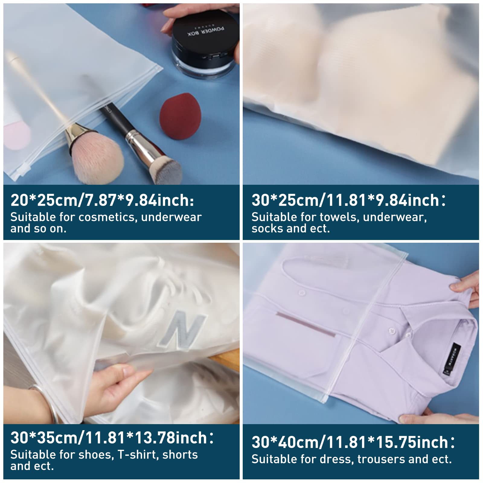 Torba podróżna z zamkiem błyskawicznym, 16 walizek, mrożona, ubranie plastikowa torba do przenoszenia ubrań, wodoszczelna, na bieliznę i buty, wielokrotnego użytku