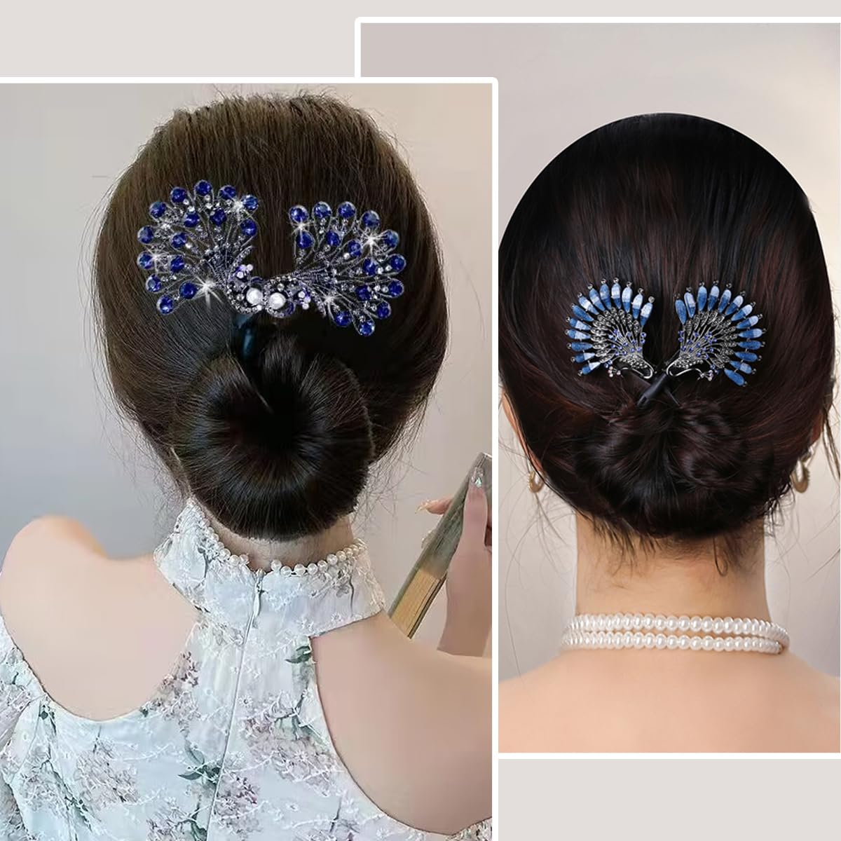 5 Stück Kristall-Haarknotenmacher Pfauenform, gedrehte Frisur, Dutt, modisch, faule Lockenwickler, elegante Strass-Haarspangen, Dutt-Maker für langes Haar, einfaches schnelles Schnapprollen,
