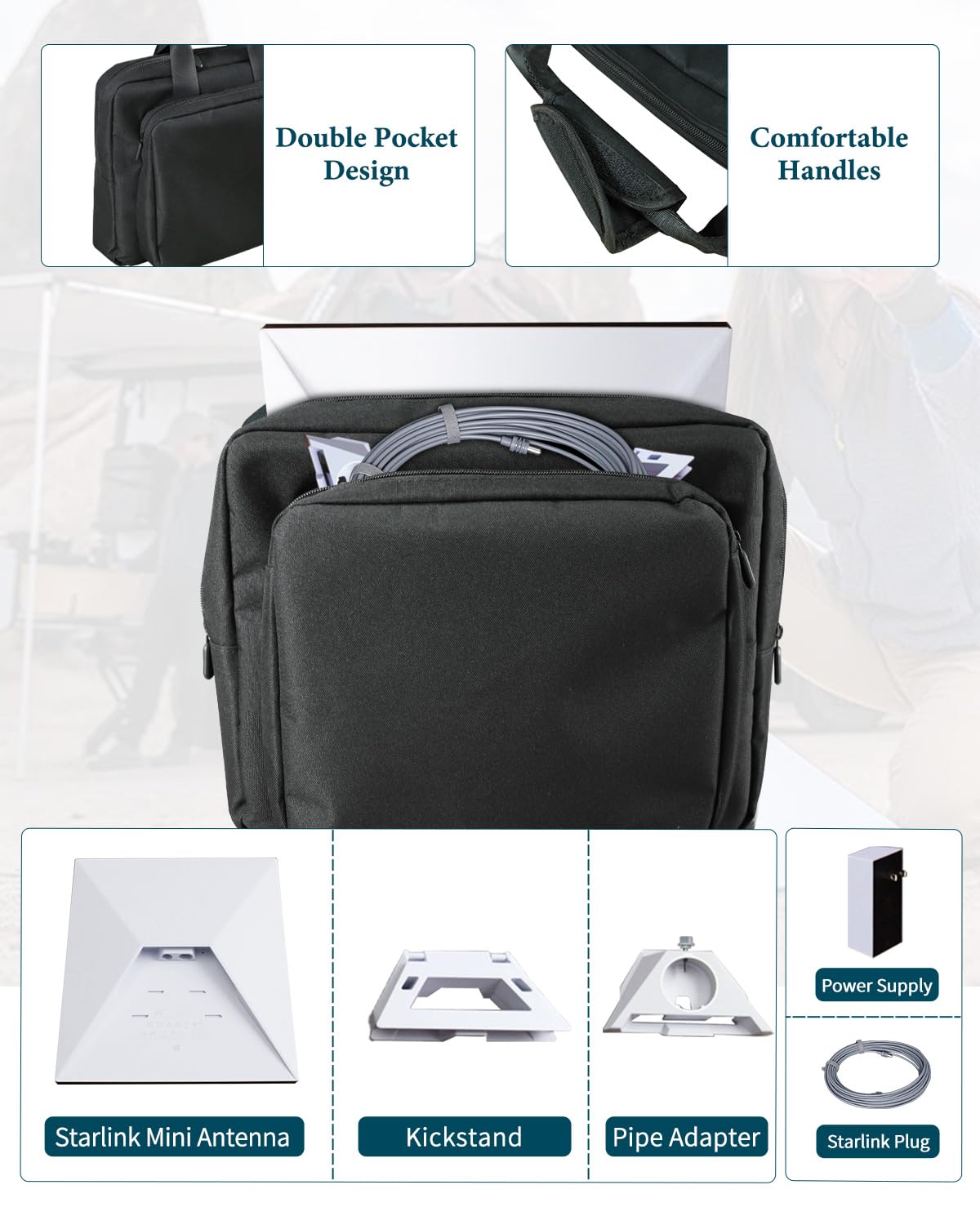 Traveling Case for Starlink Mini, Portable Mini Carry Bag for Outdoor Camping and RV Trips, Easy-to-Carry Organizer for Starlink Dish and Accessories?Black?