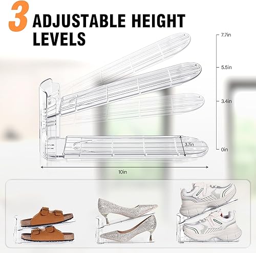 Miniatura 4 de TOPNEW Organizador de ranuras para zapatos para armario, paquete de 12 unidades, apilador de zapatos de nivel ajustable, organización de