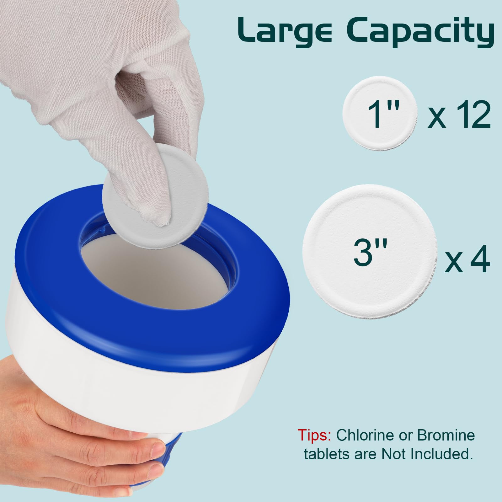 Housolution Distributeur Flottant de Chlore de 7 Pouces, Flotteur de Comprimés à Libération Réglable Grande Capacité pour Piscines Intérieure et Extérieure, Bleu & Blanc