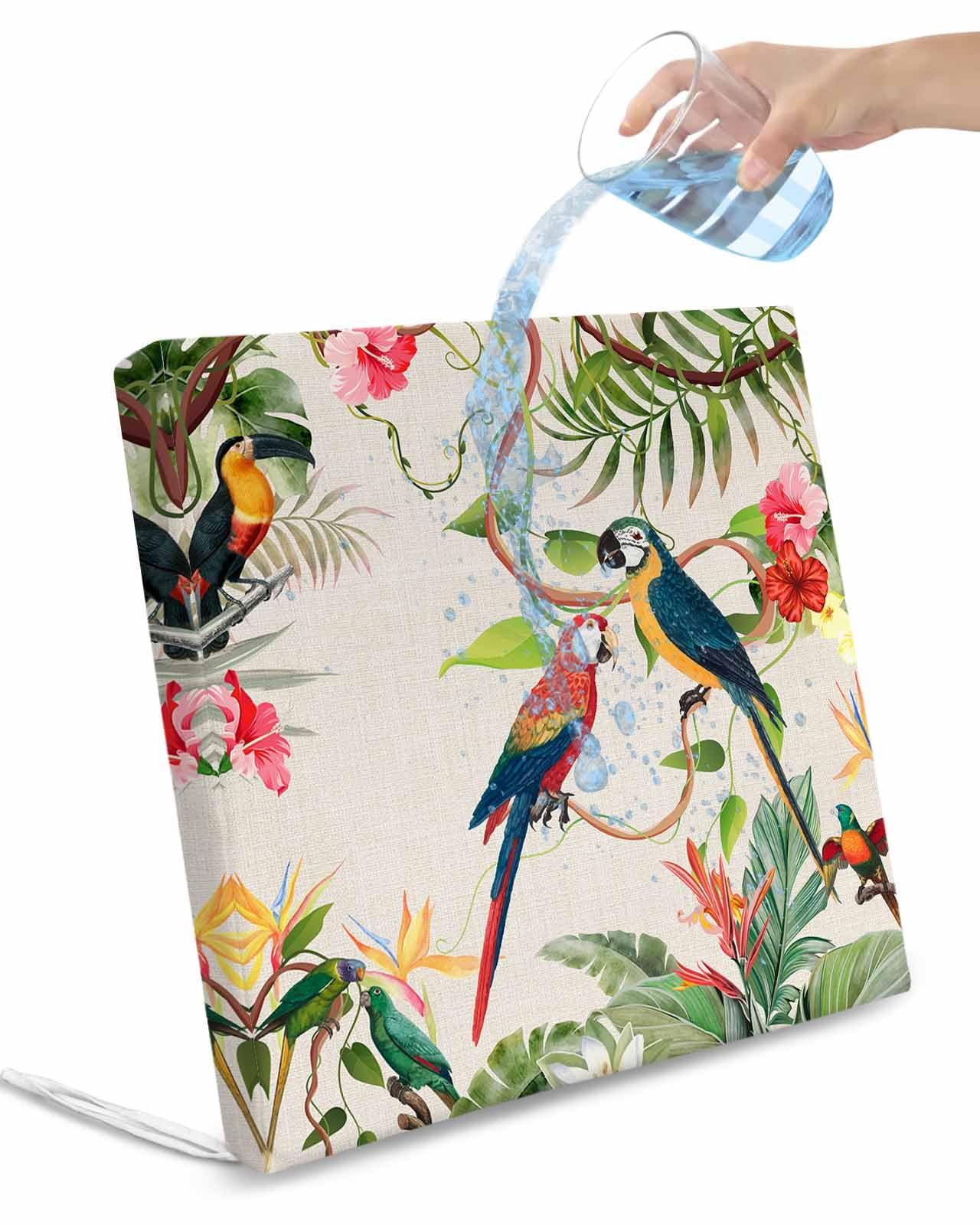 Edwiinsa Tropical Birds Indoor/Outdoor Seat Cushions Cover,Waterproof Patio Chaise Lounge Cushion Cover for Beach Pool Side Chair Cushions 22x20x2 Pieces Green Palm Leaf Summer Beach Flowers