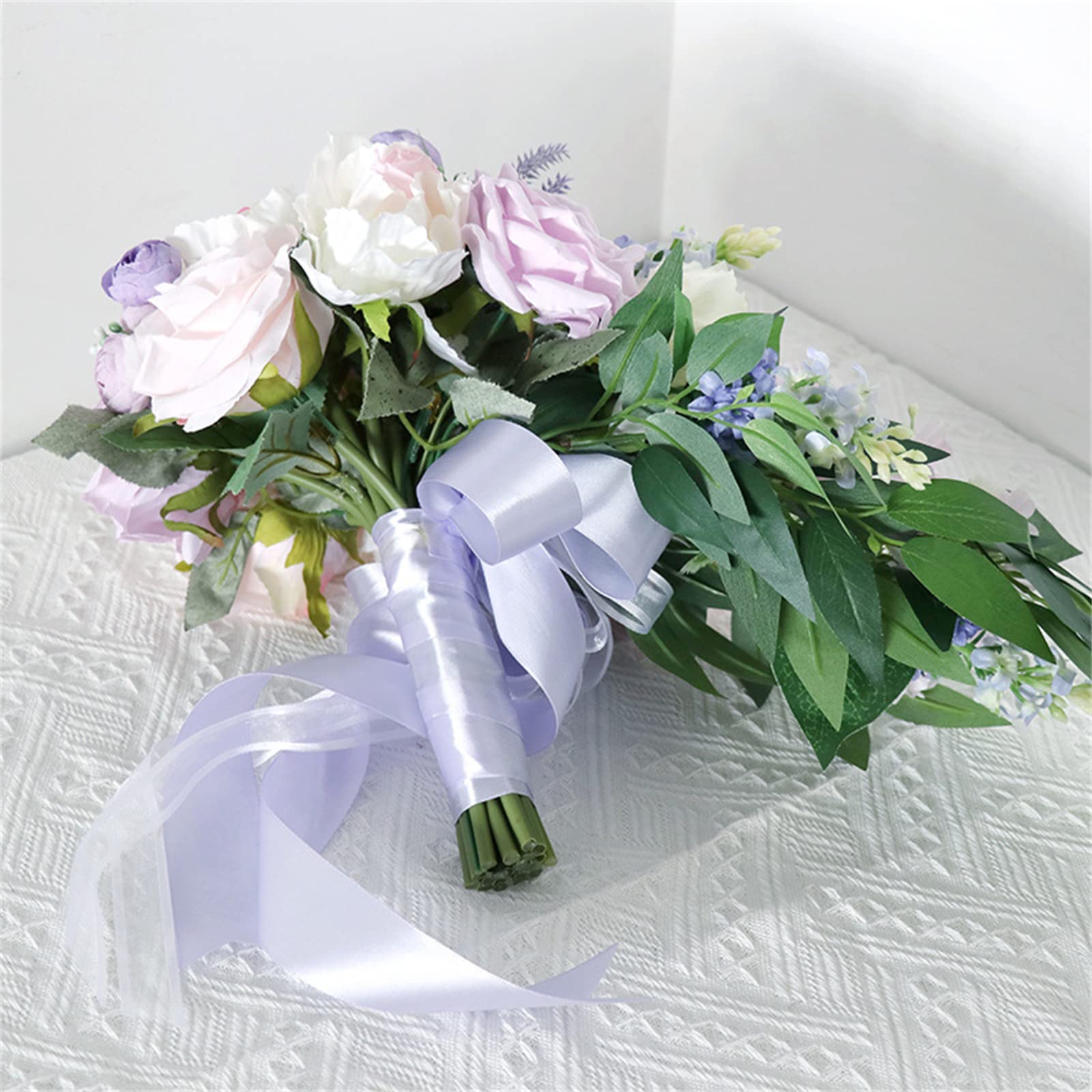 Braut Hält Blumen, Künstliche Blumen, Wohndeko, Künstliche Lila Rose, Romantischer Hochzeitsstrauß, Handgemachte Hochzeitsblumen Für Die Braut, Brautstrauß Mit Wasserfall-Motiv Für Die Hochzeit