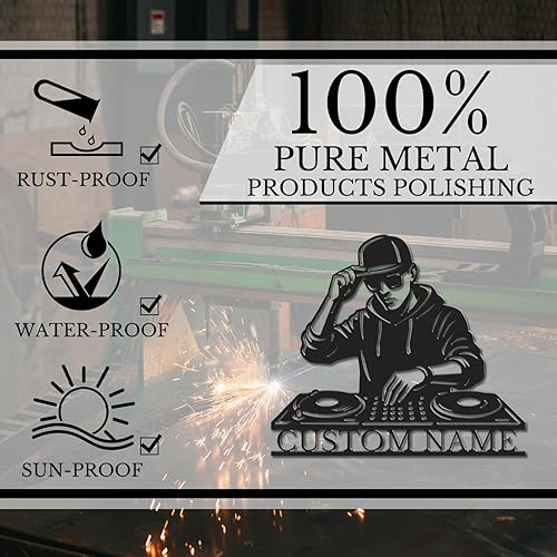 Miniatura 7 de Letrero de metal personalizado para DJ, arte de pared musical con nombre personalizado, decoración de estudio de disc jockey, regalo temático de