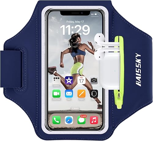 Miniatura 9 de Brazalete para teléfono celular con bolsillo con cremallera, soporte para iPhone 16 Pro Max/15/14 Pro Max/13/12/11 Pro Max/XS/XR, Galaxy S20 S10,