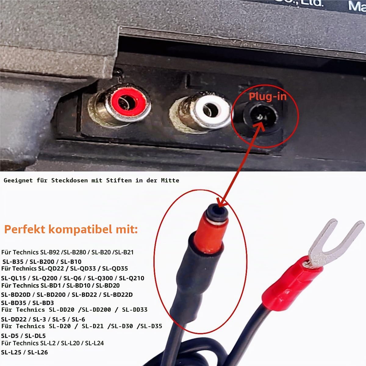 Sam&Johnny Phonograph-Plattenspieler-Erdungskabel für Technics magnetische Plattenspieler SL-BD10, BD20, BD22, BD35, SL-QD33, SL-QD22, Silikon, weiches Erdungskabel, 1,5 m