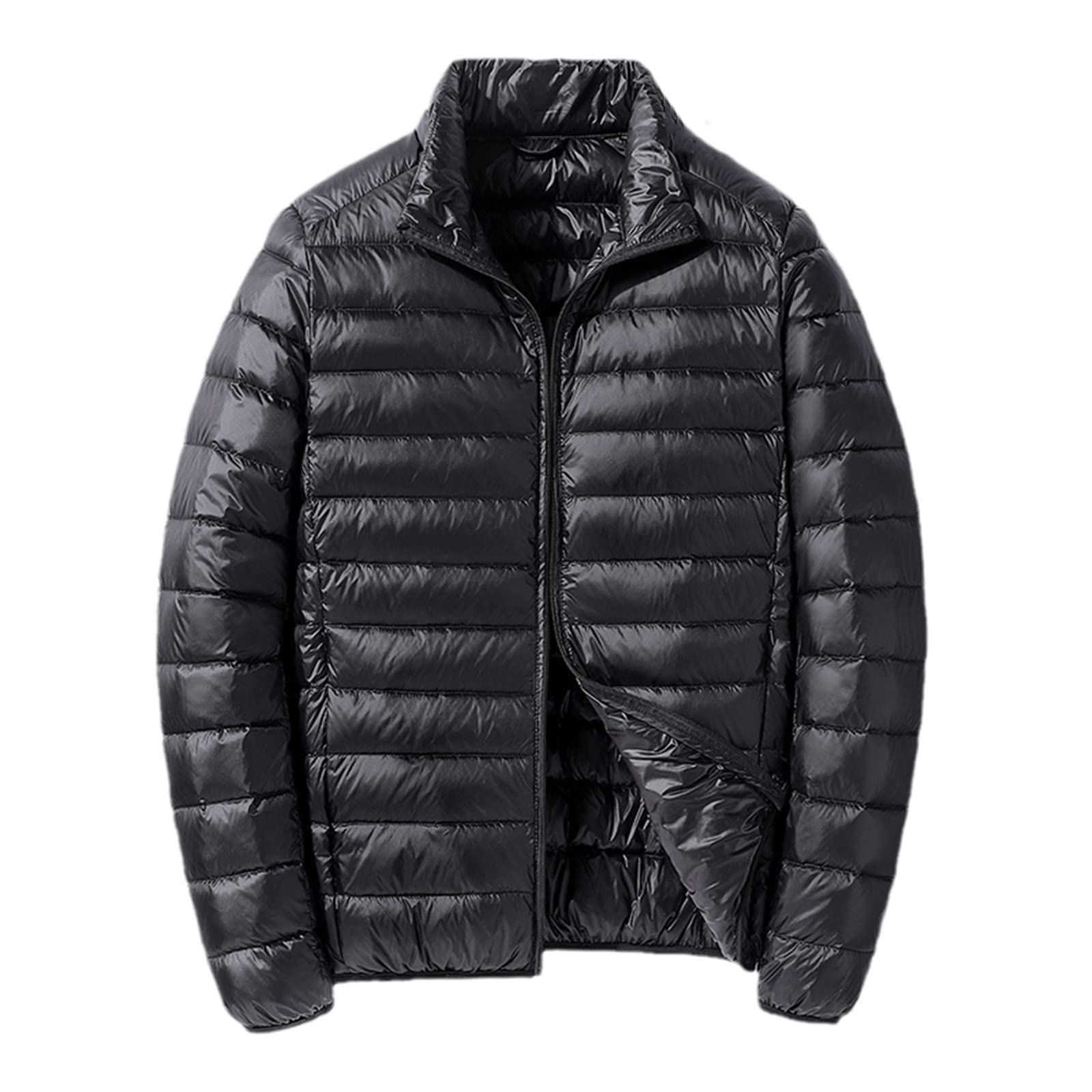 Piumino leggero da uomo ripiegabile traspirante Puffy cappotto impermeabile maschile Puffer Jacket, nero, XXX-Large