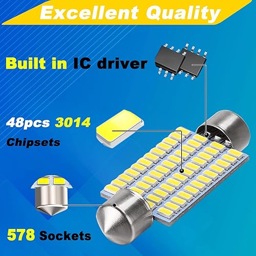 Miniatura 5 de 578 bombillas LED para automóvil 1654in 1614in 211-2 212-2 bombillas LED festoon de 165 pulgadas 48-SMD 3014 chipsets LED festoon focos 6000 K