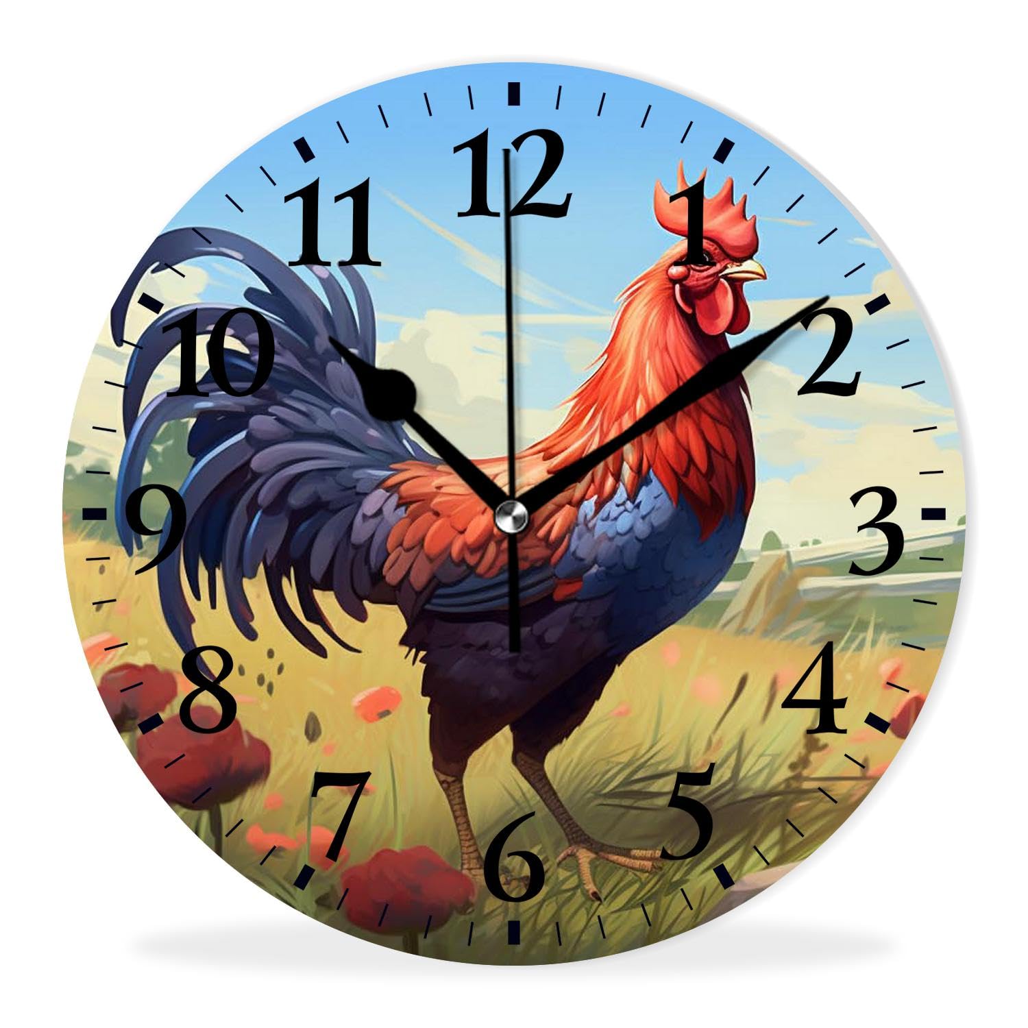 Horloge murale coq de 25,4 cm, pendule à quartz silencieuse pour salon