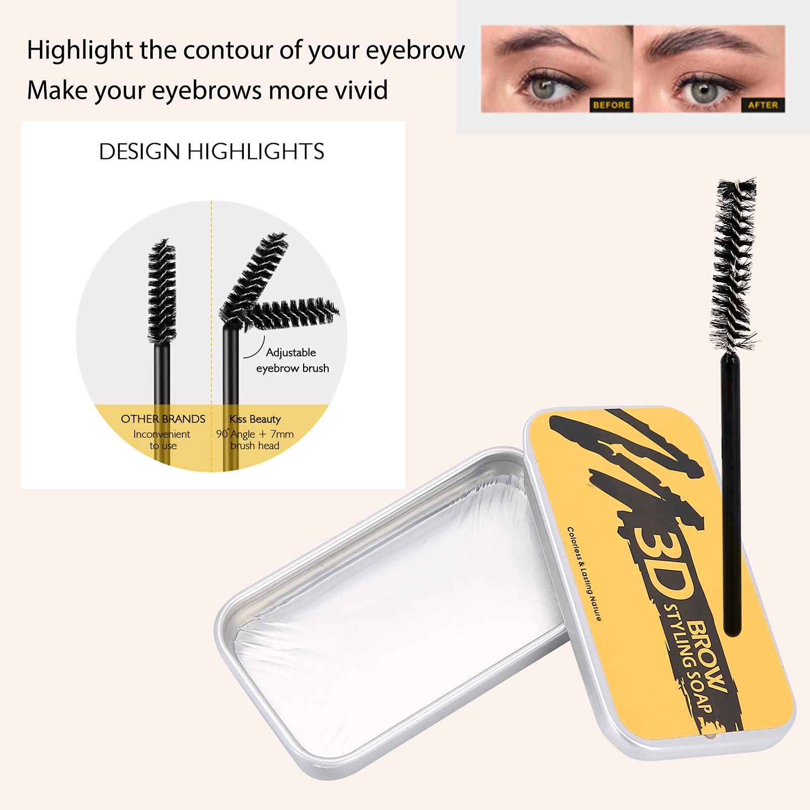 10g Eyebrow Soap Brows Styling Soap, Long Lasting Eyebrow Setting Gel Smudge Proof Eyebrow Wax for Brows Shaping Defining