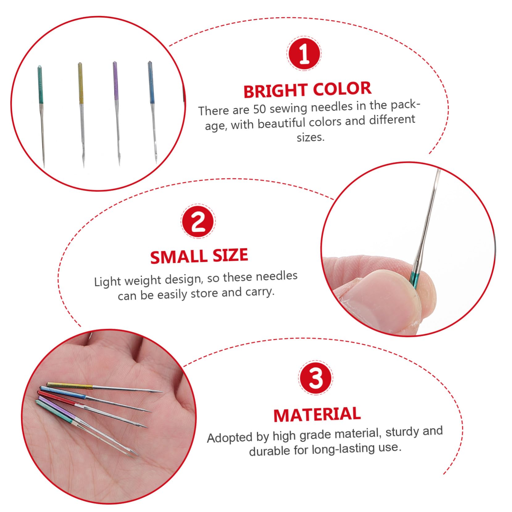 Cabilock Agujas para Máquina de Coser Antisalto 50 Piezas Metalizadas Profesionales para Uso Doméstico Tela Elástica Costura Hogar Accesorios Manualidades
