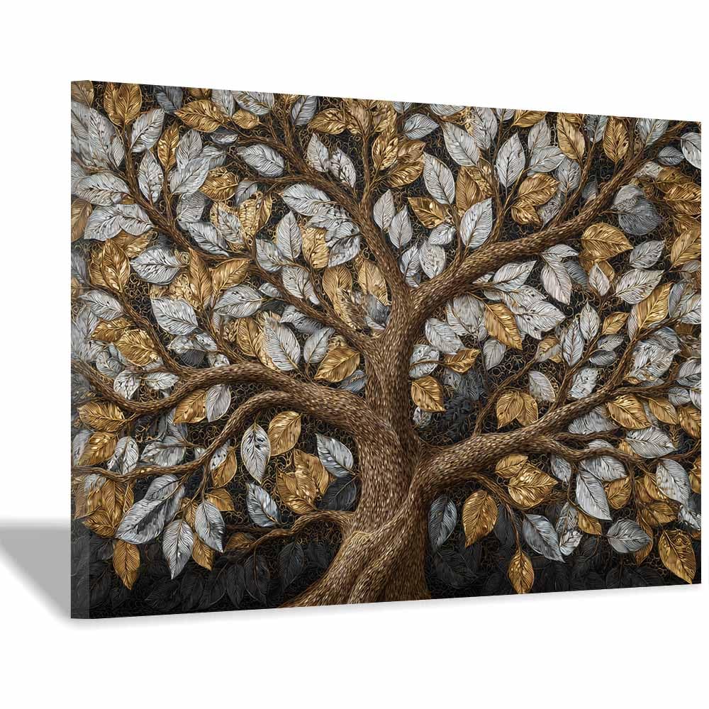 ZAMAEIU Tree of life wall art Leaf-woven Tree abstract canvas wall, For Bathroom, Living Room, Bedroom, Office.Gift for Home Decor(white)-30x50cm Framed