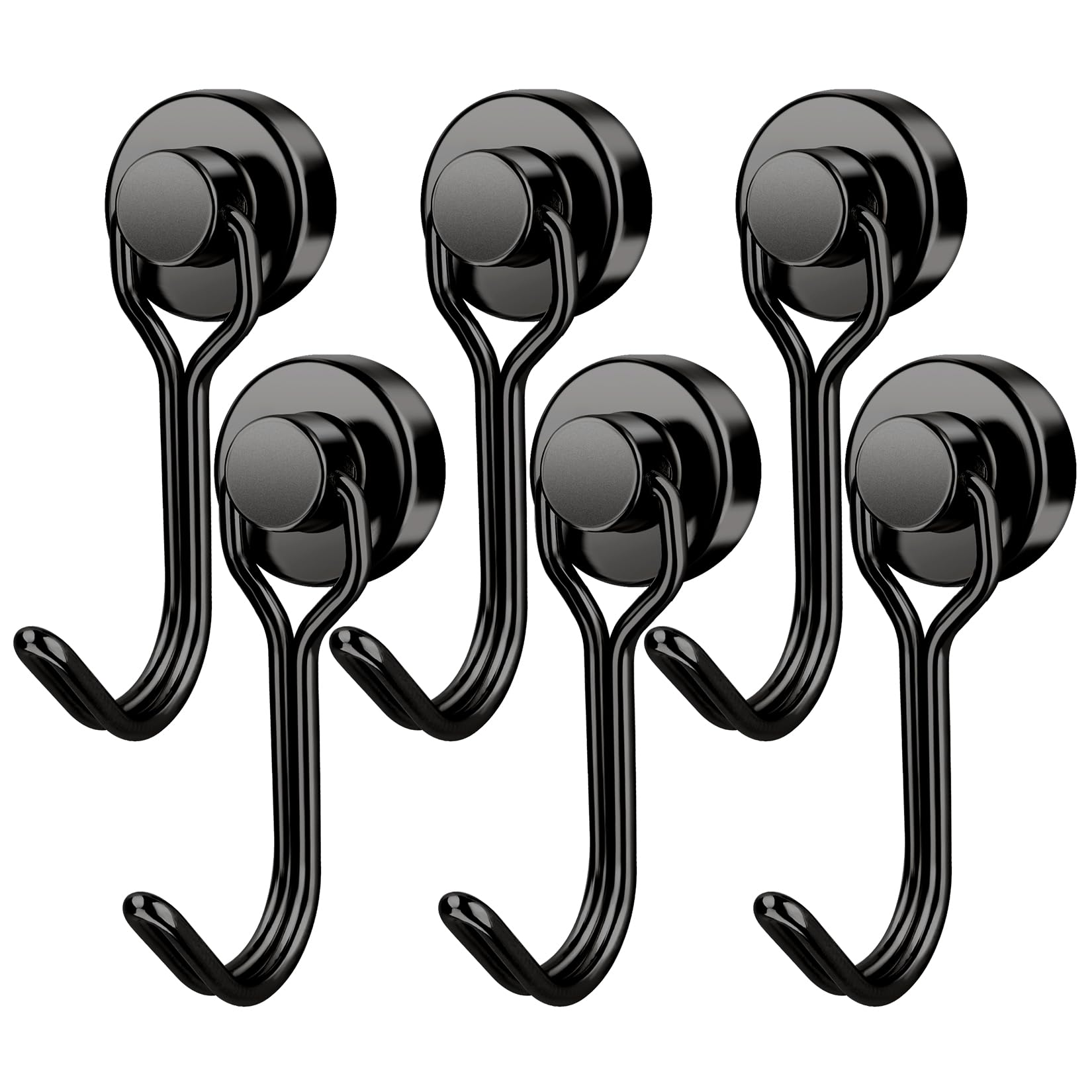 FINDMAG Magnetic Hooks, 30lbs+ Magnetic Hooks for Cruise Cabins, Magnet Hooks Heavy Duty for Fridge, Swivel Swing Hooks for Kitchen, Grill, Garage, Cruise Ship Essentials 6 Pack (Black)