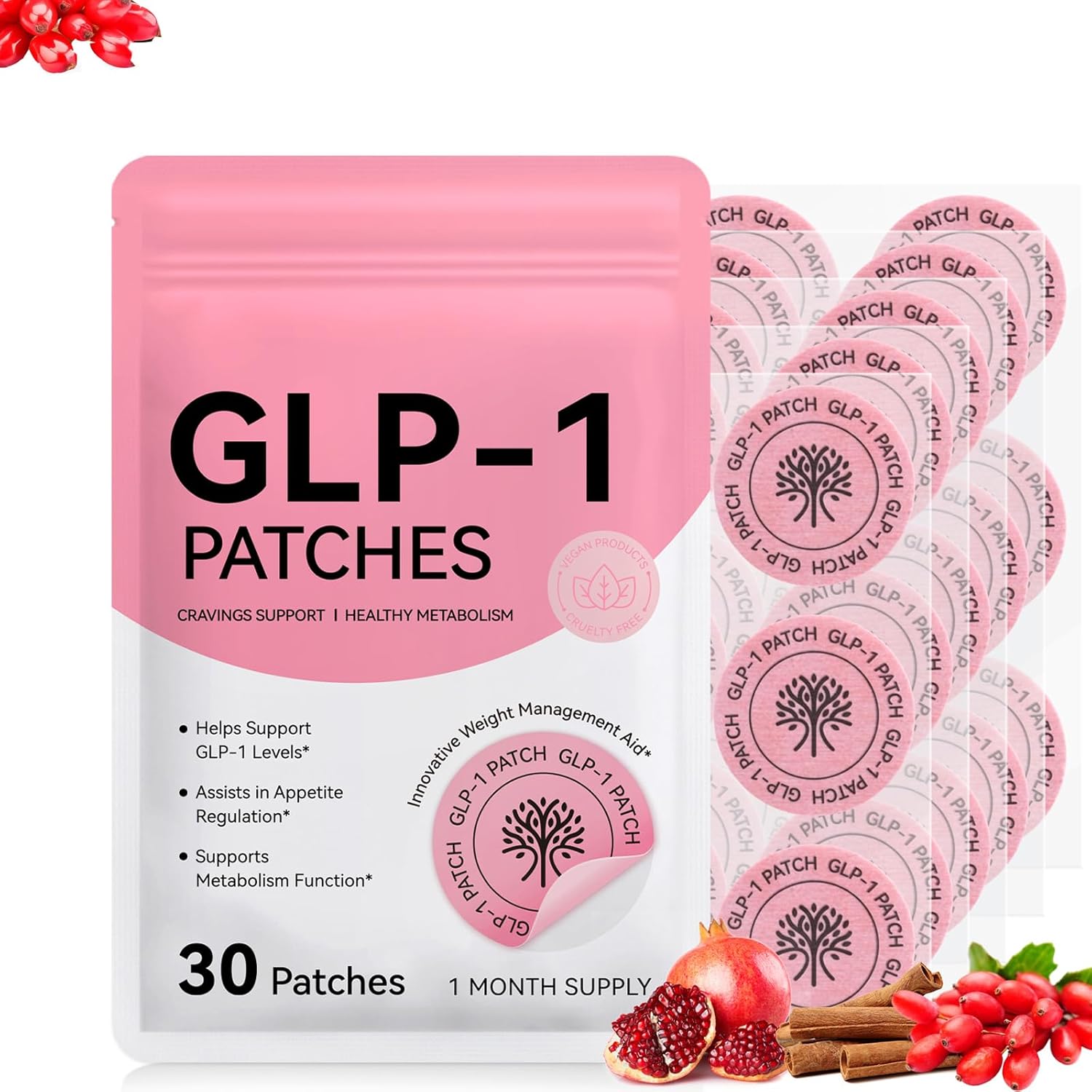 GLP-1 Patches, 30 PCS GLP1 Patches, Natural Ingredients, Gentle and Soothing for Women, Botanical Plant-Based Formula， Skin Kind Activate Patch,