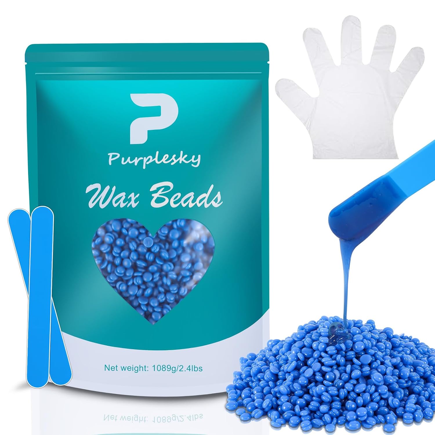 Home Wax Kit for Hair Removal, 0.6lb Hard Wax Beads with Silicone Stick PE Gloves, Sensitive Skin Friendly, Leg, Bikini, Brazilian, Facial, Eyebrow Nose Waxing Kit for Women