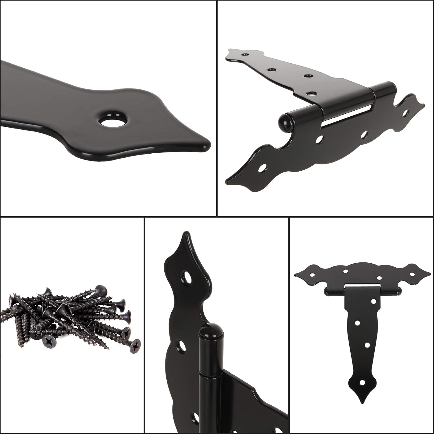 4PCS 7-1/2 Inch Tee Hinges, Heavy Duty Gate Hinges, Black T Strap Hinges for Wooden Barn Doors, T Shape Hinge Classic Shed Door Hinge Hardware for Wood Fence Swing Gate Window, with Screws