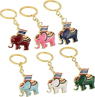 6pcs Thailand Elephant Keychain Souvenir Set, Alloy Enamel Lucky Elephant Key Ring with Thai Flag for Travel Gifts Collectibles