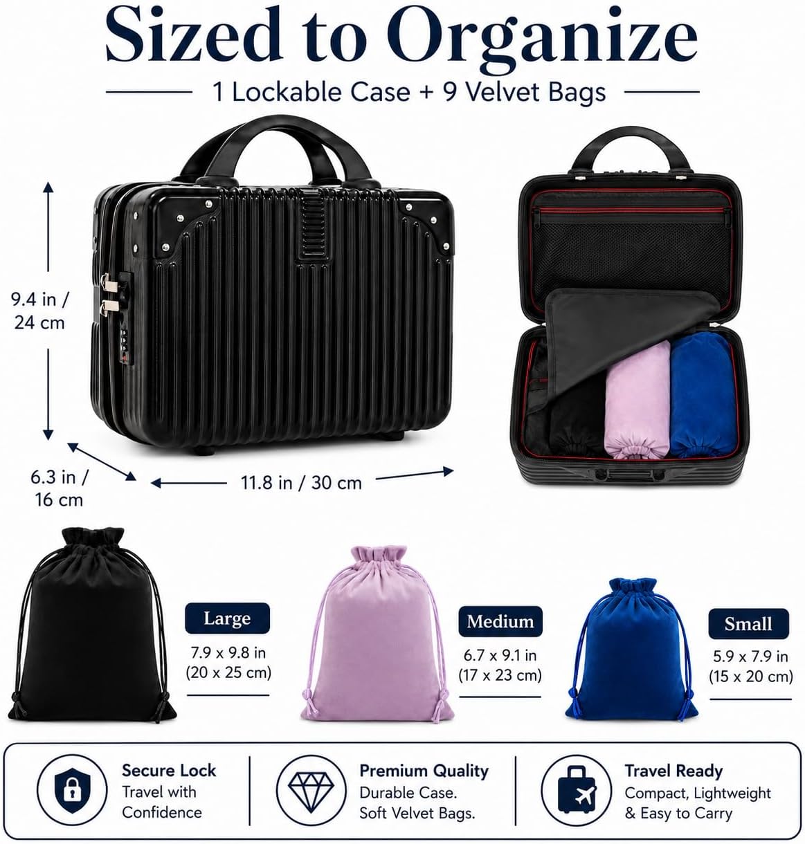 Adult Game Toy Storage Organizer, 9 Reusable Storage Bags in 3 Sizes, Discreet Lockable Storage Box, Private Organizer Container for Women and Men, Portable for Home, Travel and Gift（Black）