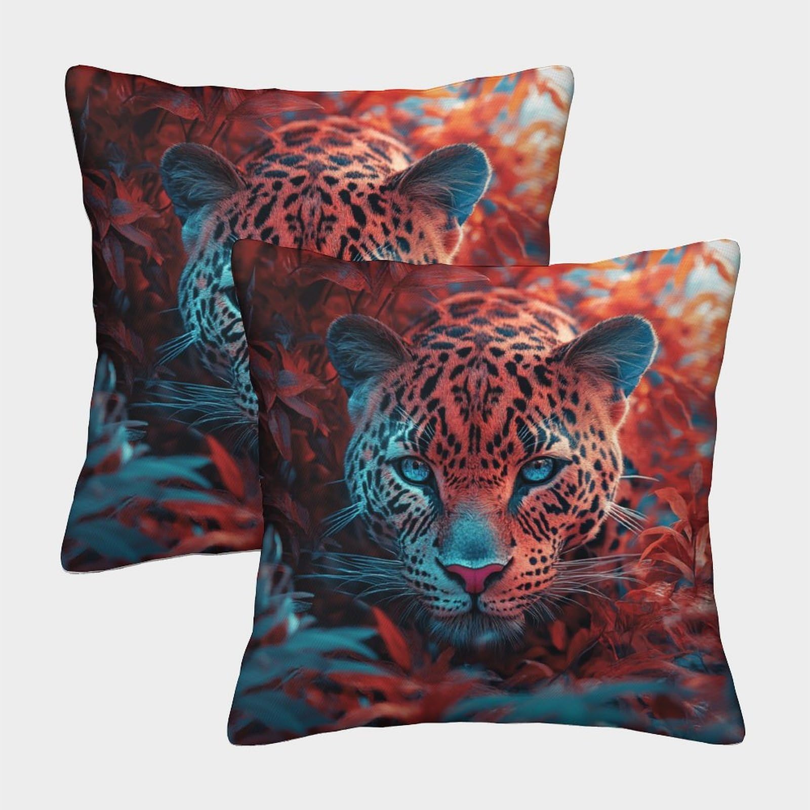 kaiyun 2 Pack Leopard,Red Forest Personalised Cushion Cover Home Sofa Decoration 50x50cm Pillow Covers