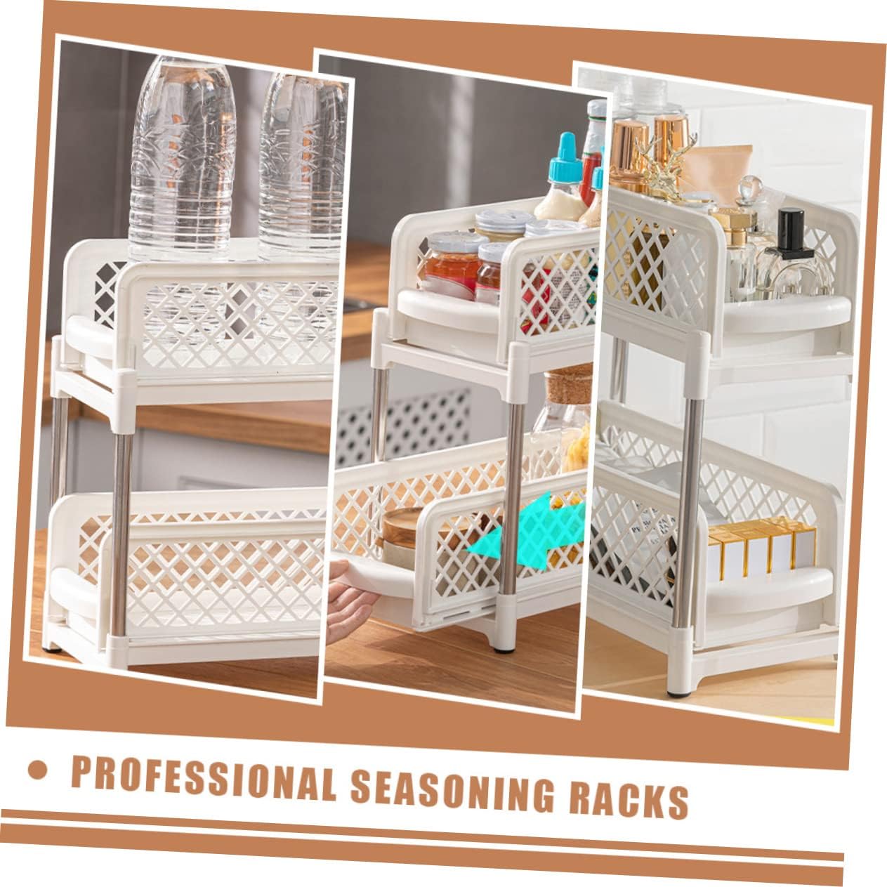 VOSAREA Double Layer Under Sink Organizer White Bathroom Shelf Adjustable Storage Trays Multi-Function Kitchen and Bathroom Organizer for Countertop Supplies