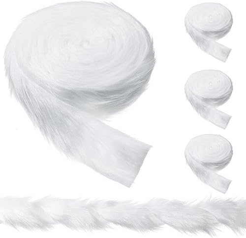 4 rollos de cinta de piel sintética blanca de Navidad, rollo de tela de piel artificial, manualidades para árbol de Navidad, guirnalda de