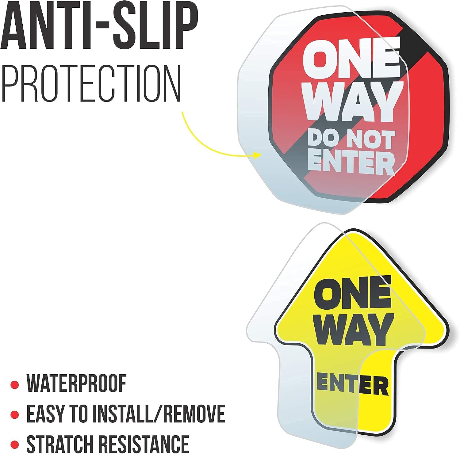One Way Arrow & Do Not Enter Stop Floor Decals for Carpet (Pack of 6 Arrow and 2 Stop Sign Stickers)