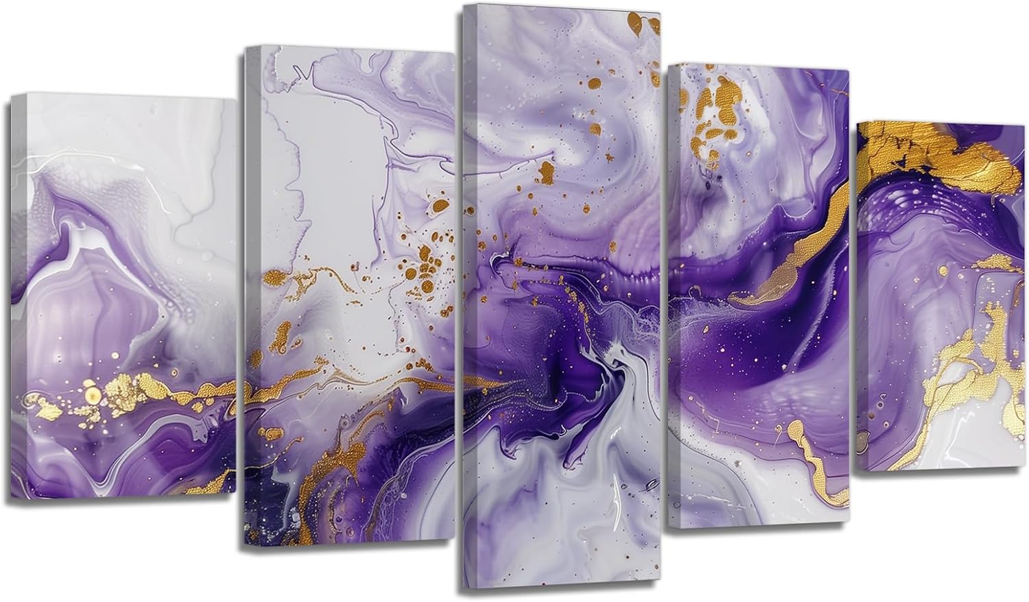 PBXBJY Purple and Grey Abstract Wall Art 5 Piece Large Gold Poster Prints Marble Artwork for Living Room Bedroom Decor (Gray, (8"x14"x2 8"x18"x2 8"x22"x1))