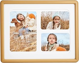 8x10 Collage Picture Frame Natural Teak Solid Wood, 4x6 Collage Photo Frame Displays and Two 3x4 Photos or 8x10 (Without Mat), Wooden Frame for Tabletop or Wall Mounting Display