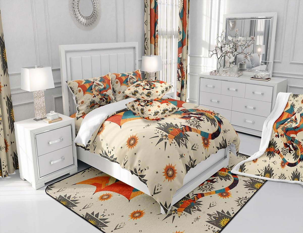 Feelyou Boys Girls Dragon Orange Fleece Throw Blanket Boho Exotic Plush Blanket for Bed Sofa Couch Kids Wildlife Animals Sherpa Blanket Western Decor Teens Fuzzy Blanket Room Decor Queen 90"x90"