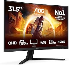 AOC CQ32G4VE 31.5 Zoll Curved, WQHD Gaming Monitor, 180Hz, Fast VA Panel, 0.5ms MPRT, Adaptive Sync, HDR10, FreeSync, (2560x1440 HDMI 2X 2.0 DP 1x 1.4) Schwarz