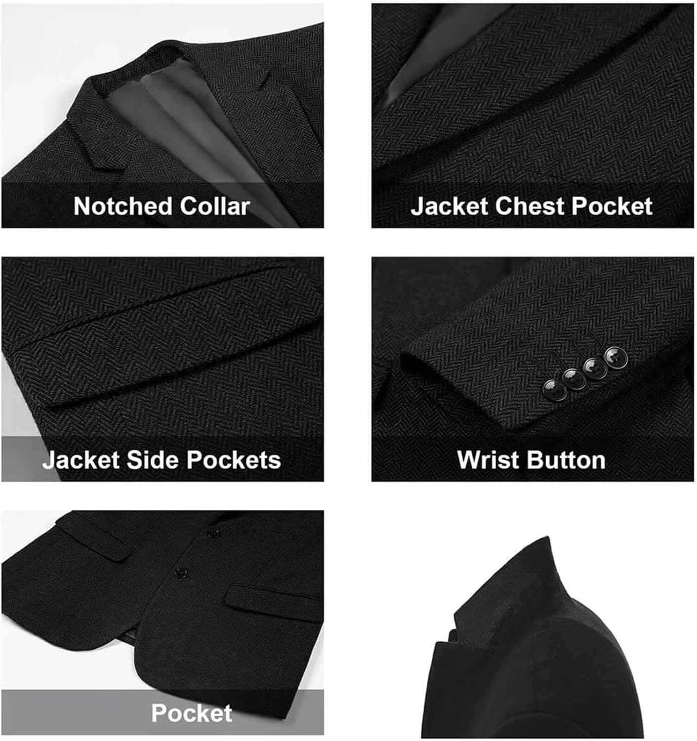 Vintage Mens Tweed Blazer Retro Wool Blend Suit Jackets Herringbone Two Button Sport Coat Prom Business Casual Wedding - Image 3