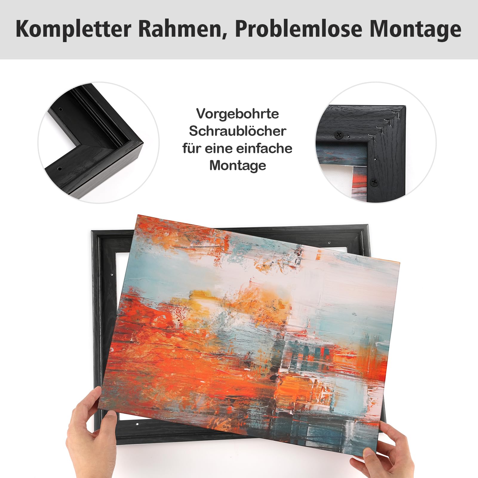 Schattenfugenrahmen, 2Pack Bilderrahmen für 40x40cm Leinwandbilder, Schwarz Rahmen mit 2,3 cm Tiefe für Landschaftsporträts, Wohnzimmer-Dekor | ohne Glas und Rückwand