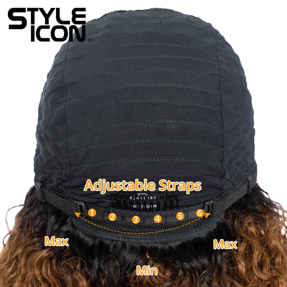 Style Icon Human Hair Afro Wigs Short Curly Wigs for Black Women Wig With Bangs (12 Inches, TT1B/30)